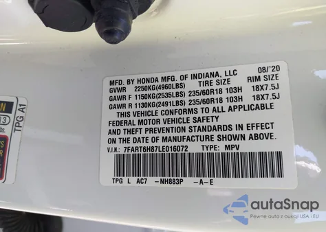 2020 Honda Cr-V Hybrid Ex-L from USA, damaged, VIN 7FART6H87LE016072